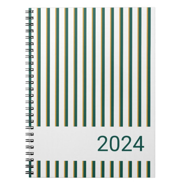 Cuaderno espiral verde bosque y dorado con rayas (Frente)