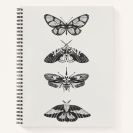 Cuaderno espiral vintage de mariposa en blanco y n