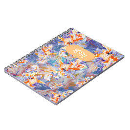 Cuaderno Espirales Florales Abstractos de Naranja y Azul Vi