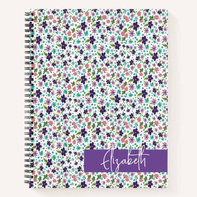 Cuaderno Espirales Florales Compactos de Morado y Turquesa (Anverso)