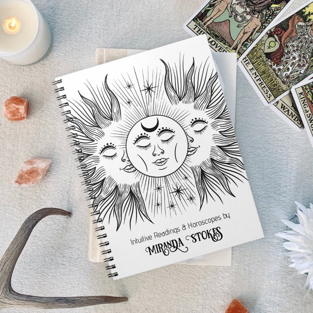 Cuaderno Espíritu Celestial Sol & Luna Tendencia Negro & Bl (Celestial Spirit Sun & Moon Black & White Trendy Notebook)