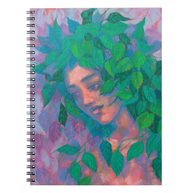 Cuaderno Espíritu de árbol seco verde deja arte de fantasía (Frente)