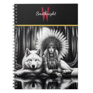 Cuaderno Espíritu de Guardian: Mujer y lobo