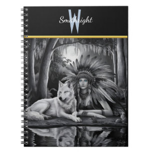 Cuaderno Espíritu de lo salvaje: mujer india y lobo