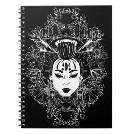 CUADERNO ESPÍRITU GEISHA MÍSTICO CELESTIAL JAPONÉS EN NEGRO
