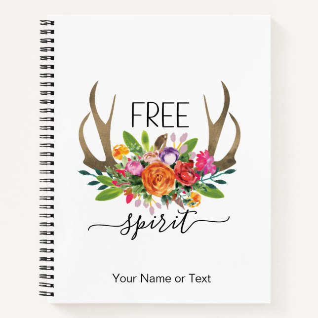 Cuaderno Espíritu Libre Moderno Boho Chic Flores Rosa Cuern (Anverso)