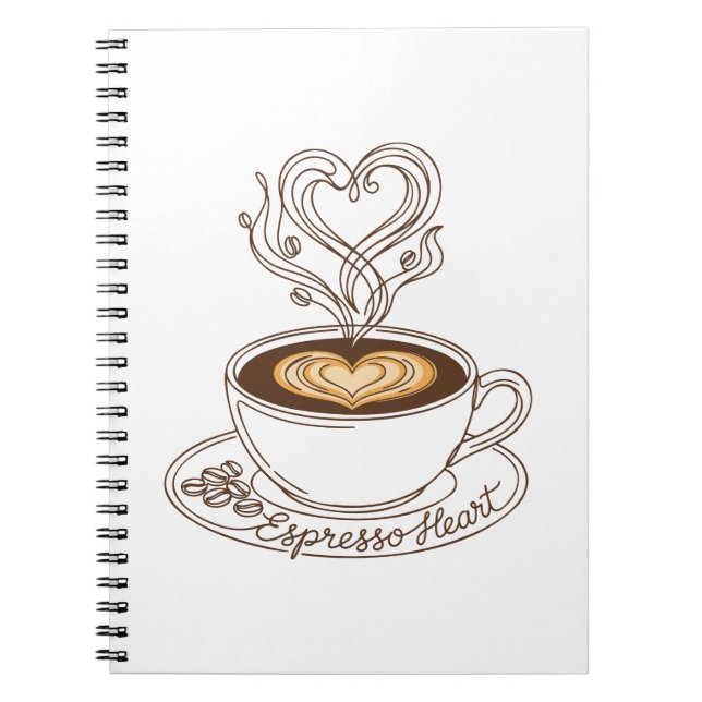 Cuaderno Espresso Corazón Elegante – Arte Latte de Amante d (Frente)