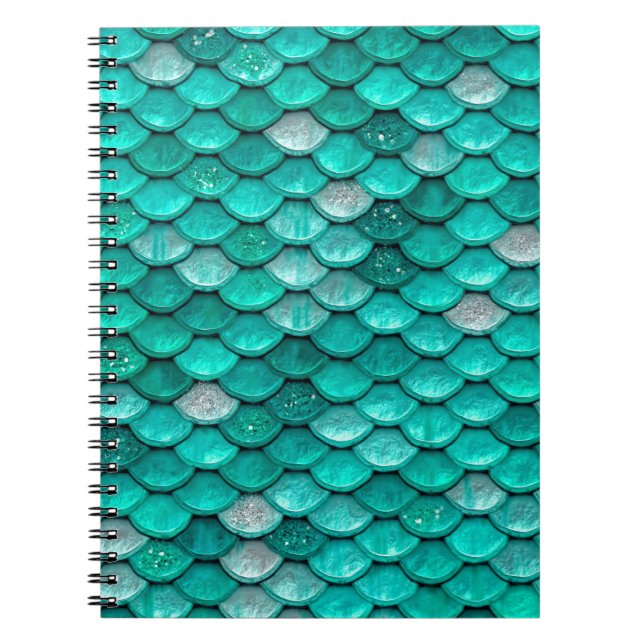 Cuaderno Espuma Purpurina Verde Aqua Sirenita escala (Frente)