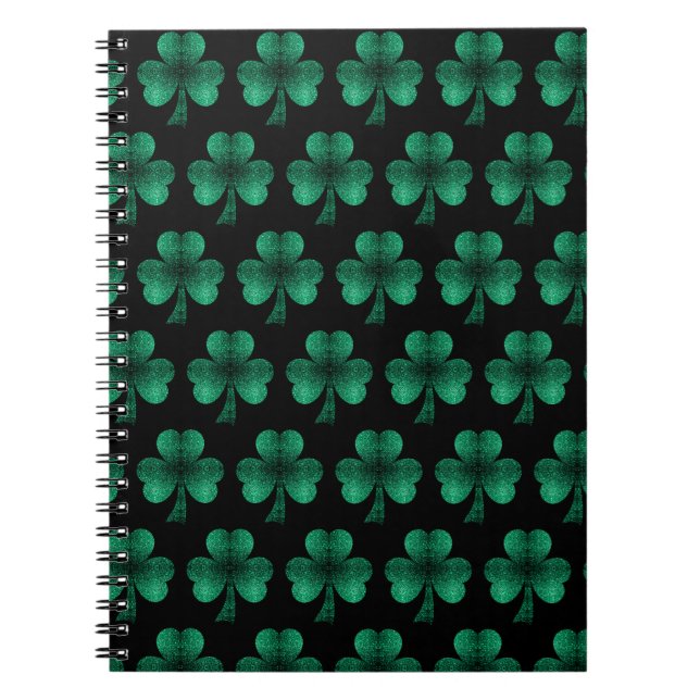 Cuaderno Espuma verde esmeralda Patrón de Shamrock negro (Frente)