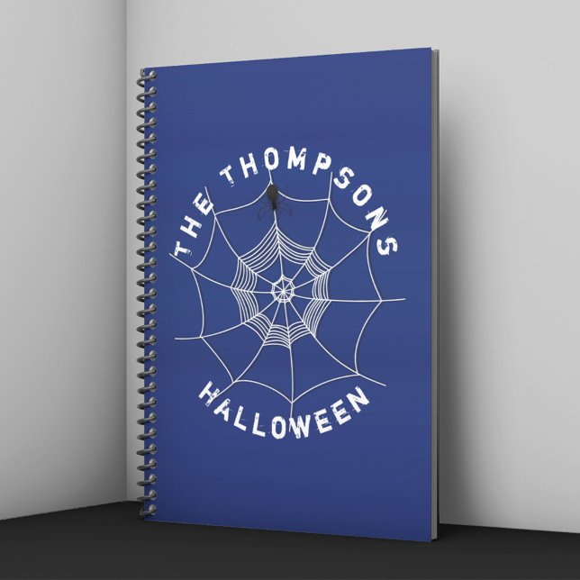 Cuaderno Espumosa araña en bloc de notas web de Spider (Blue Halloween notebook with spider web and spider design personalized with name.)