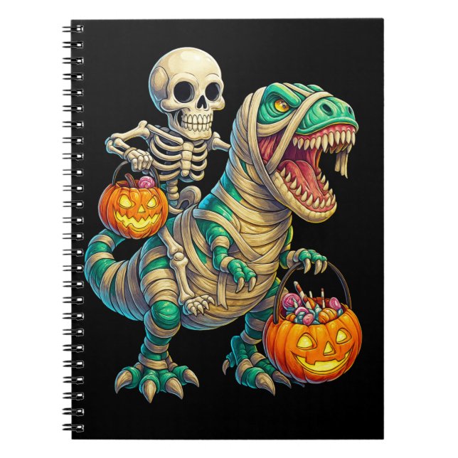 Cuaderno Esqueleto Caprichoso Montando Momia T-Rex Hallowee (Frente)