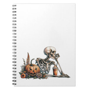 Cuaderno Esqueleto con calabaza y bebida. Halloween