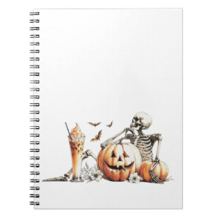 Cuaderno Esqueleto con calabaza y bebida. Halloween.