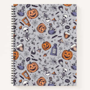 Cuaderno Esqueleto de Halloween vintage y patrón de pocione