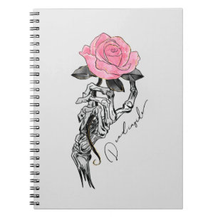 Cuaderno Esqueleto De Mano De gótico Con Rosa Rosa Rosa Ros
