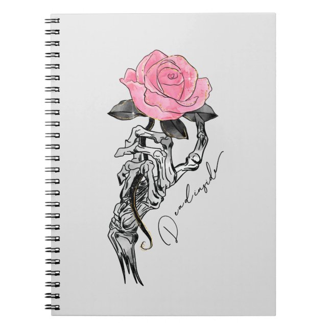 Cuaderno Esqueleto De Mano De gótico Con Rosa Rosa Rosa Ros (Frente)