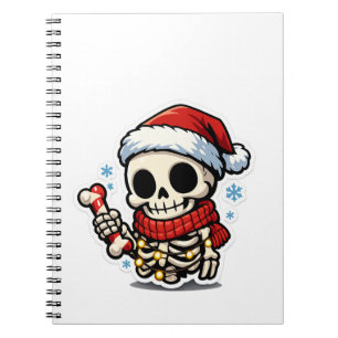 Cuaderno Esqueleto de Navidad lindo sosteniendo un bastón d