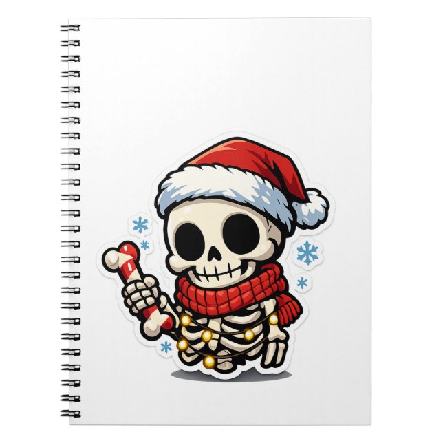 Cuaderno Esqueleto de Navidad lindo sosteniendo un bastón d (Frente)