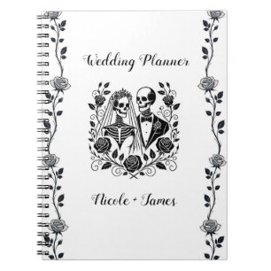 Cuaderno Esqueleto floral de rosa negra y blanca para boda 