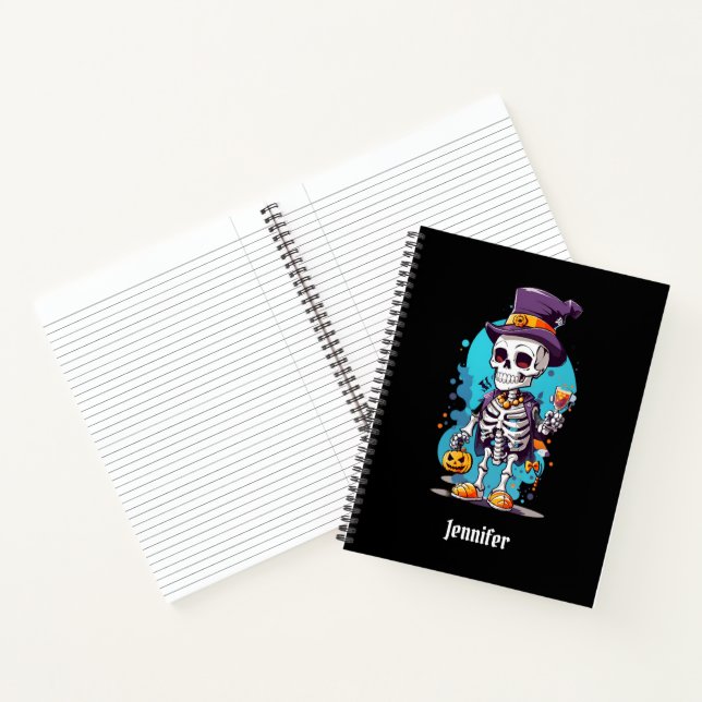 Cuaderno Esqueleto genial con sombrero de copa en Halloween (Interior)