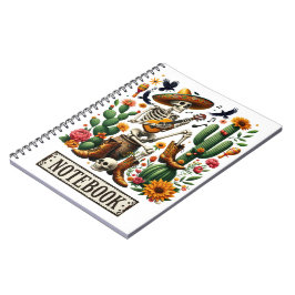 Cuaderno Esqueleto mexicano tocando guitarra entre los cact