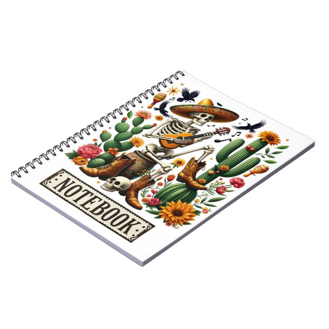 Cuaderno Esqueleto mexicano tocando guitarra entre los cact (Lado Izquierdo)