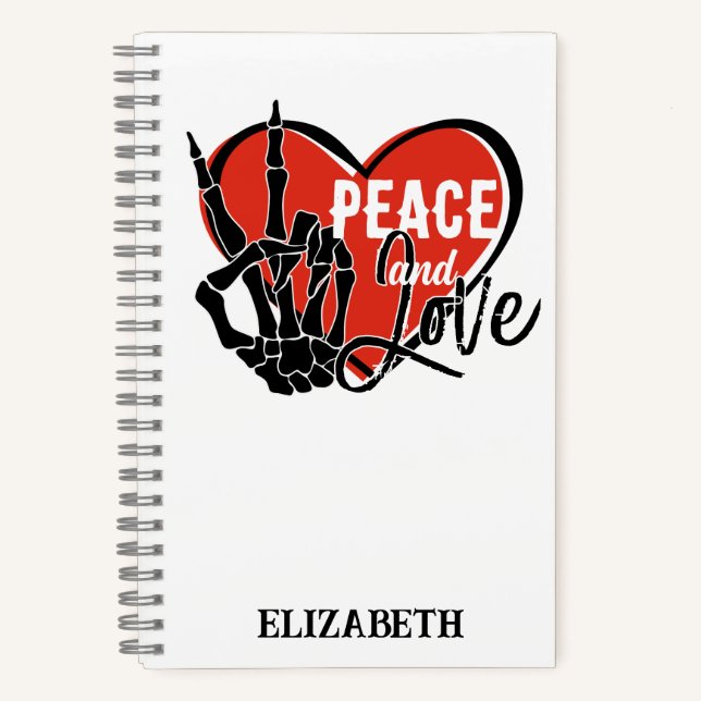 Cuaderno Esqueleto moderno personalizado: paz y amor (Anverso)