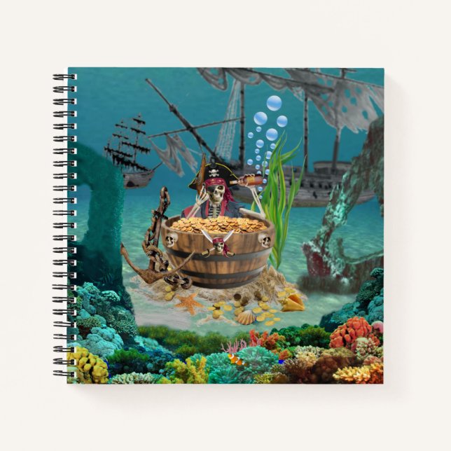 CUADERNO ESQUELETO PIRATA EN UN BARRIL (Anverso)