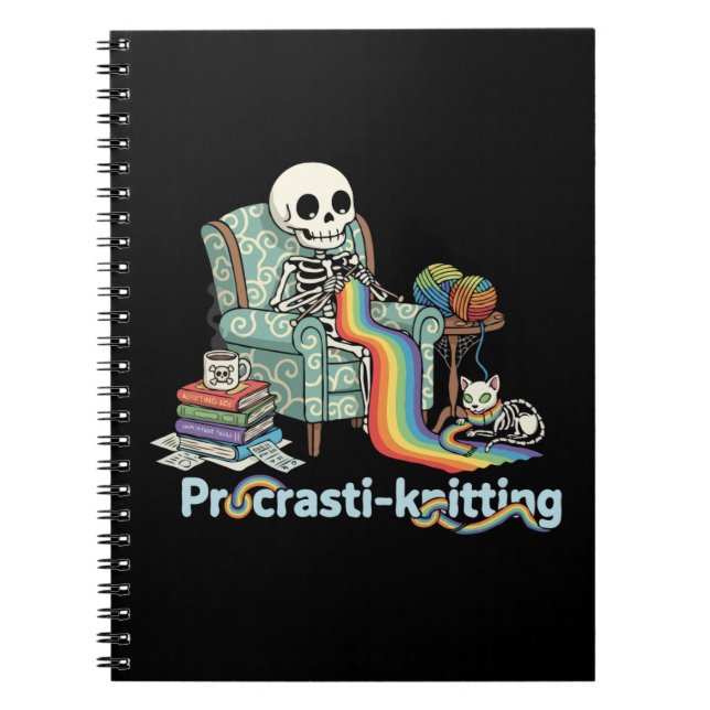 Cuaderno Esqueleto y gato divertidos que te hacen procrasti (Frente)