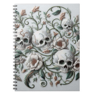 Cuaderno Esqueletos Antiguos en Flor Cráneos Flores Floral