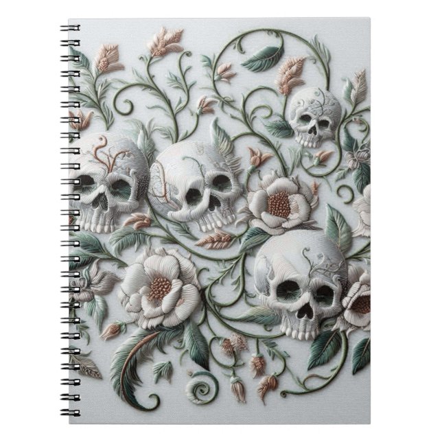 Cuaderno Esqueletos Antiguos en Flor Cráneos Flores Floral (Frente)