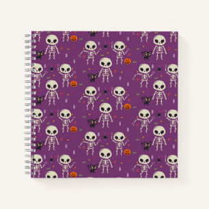 Cuaderno Esqueletos Bonitos Patrón de Halloween Púrpura