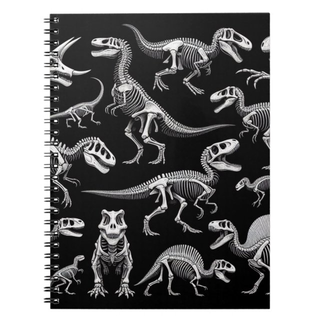 Cuaderno Esqueletos de dinosaurios huesos fósiles blancos (Frente)