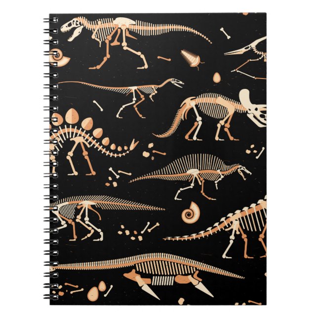 Cuaderno Esqueletos del patrón de dinosaurios y fósiles (Frente)