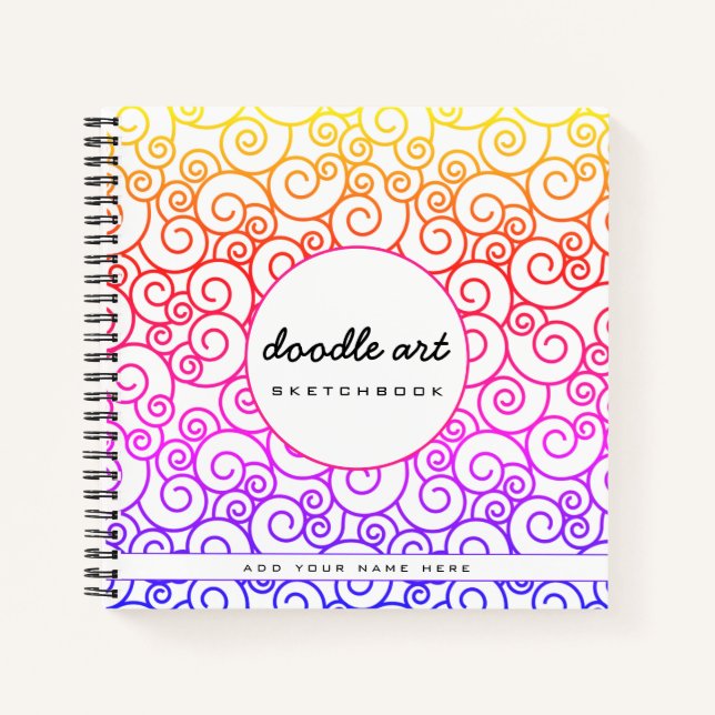 Cuaderno Esquema del patrón de doodle en espiral arcoiris (Anverso)
