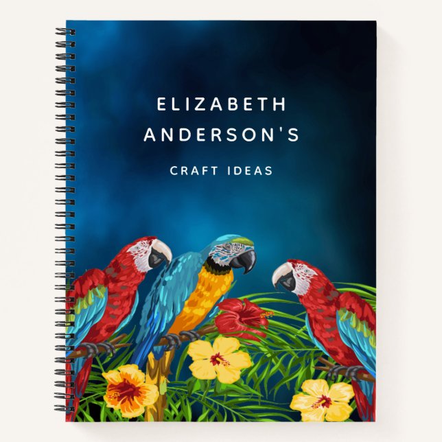 Cuaderno Esquetchbook loros azules florales tropicales (Anverso)