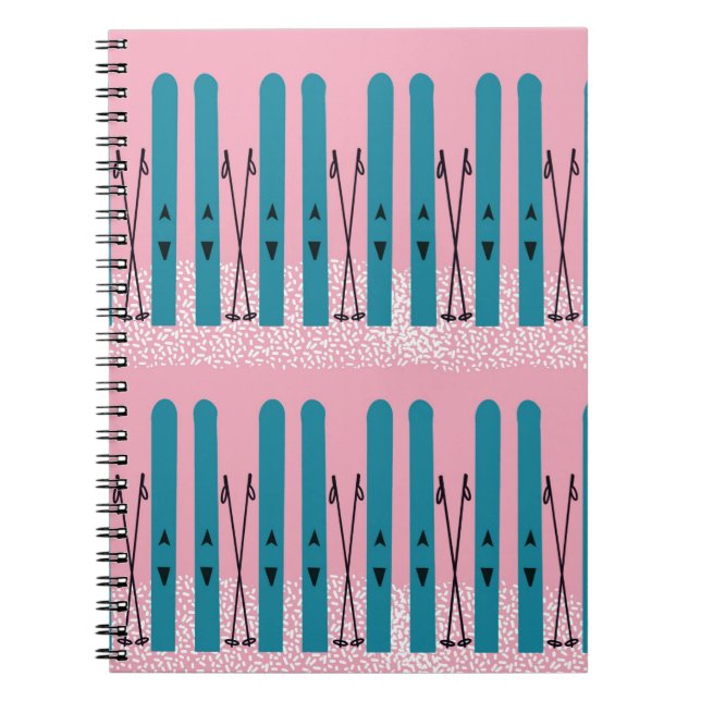 Cuaderno Esquí azul en portátil rosa (Frente)