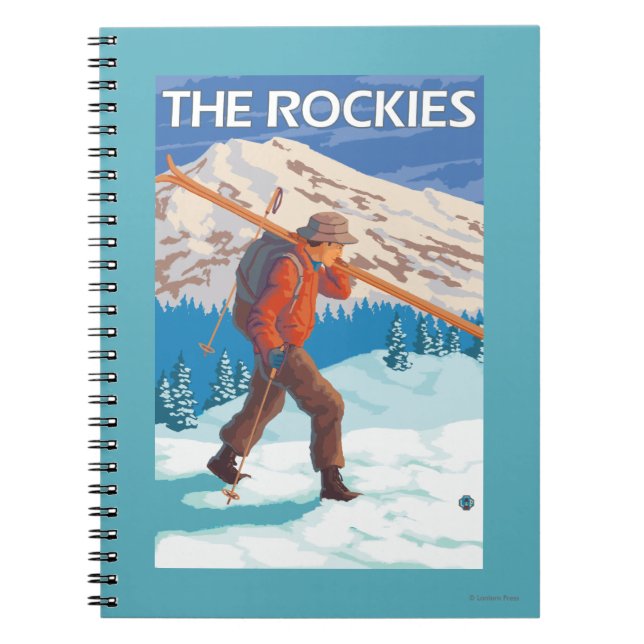 Cuaderno Esquiador con esquís de nieve - Las Rockies (Frente)