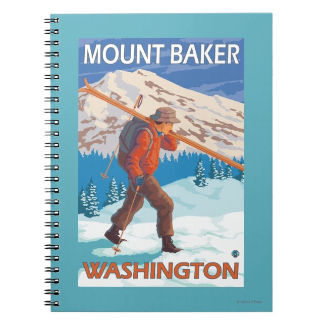 Cuaderno Esquiador con esquís de nieve - Monte Baker, WA (Frente)