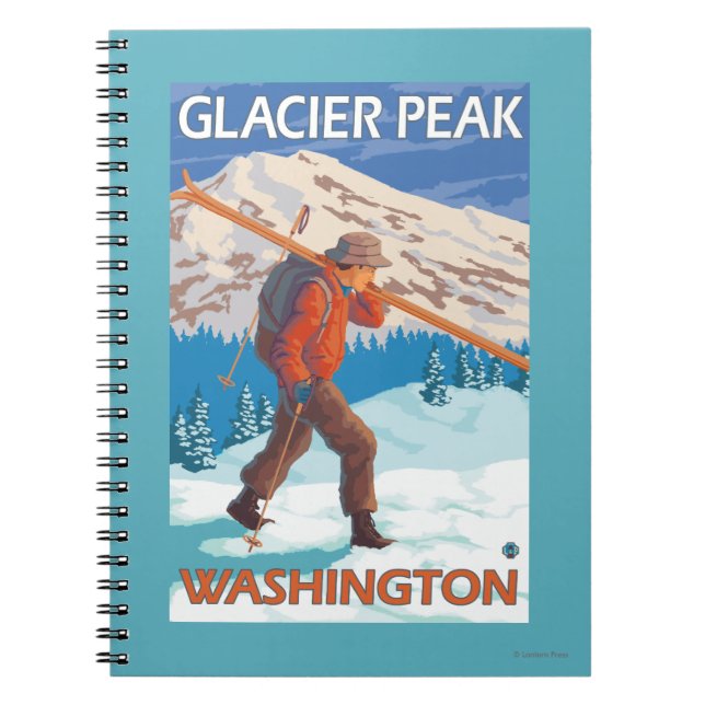 Cuaderno Esquiador con esquís de nieve - pico glaciar, WA (Frente)