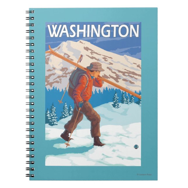 Cuaderno Esquiador con esquís de nieve - Washington (Frente)
