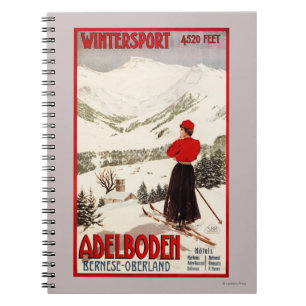 Cuaderno Esquiador de la mujer que pasa por alto el poster