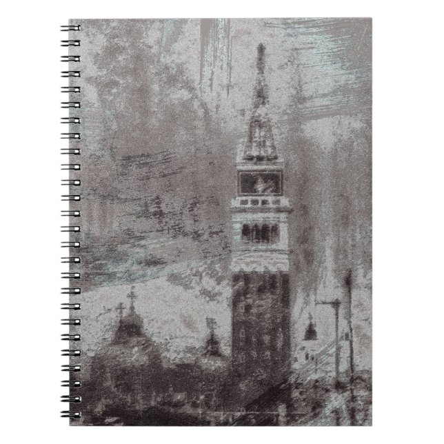 Cuaderno Esquina de Venecia en problemas de Taupe y Cyan (Frente)