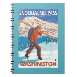 Cuaderno Esquís de la nieve del esquiador que llevan - pas