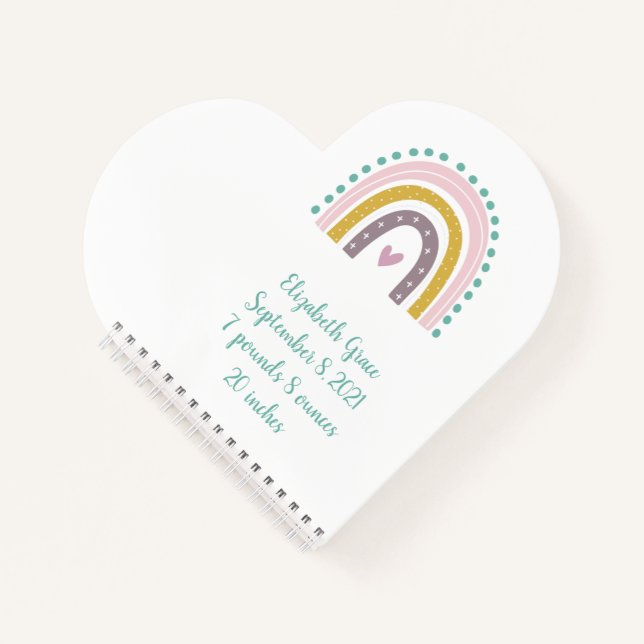 Cuaderno Estadísticas de nacimiento Boho Arcoíris Rosa Turq (Anverso)