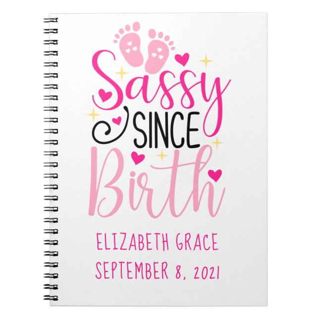 Cuaderno Estadísticas de nacimiento Corazones rosados Sassy (Frente)