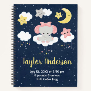 Cuaderno Estadísticas de nacimiento de bebé elefante rosa y