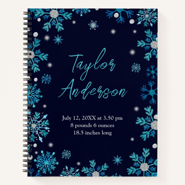 Cuaderno Estadísticas de nacimiento de copos de nieve azule (Anverso)