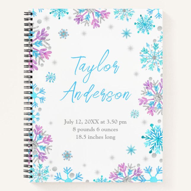 Cuaderno Estadísticas de nacimiento de copos de nieve púrpu (Anverso)