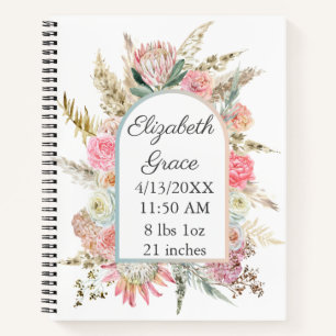Cuaderno Estadísticas de nacimiento florales blancas rosada